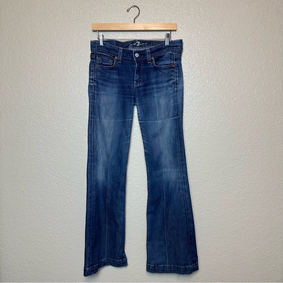 7 For All Mankind Women’s Medium Wash Low Rise Wide Leg Jeans Size 27” - Picture 2 of 9